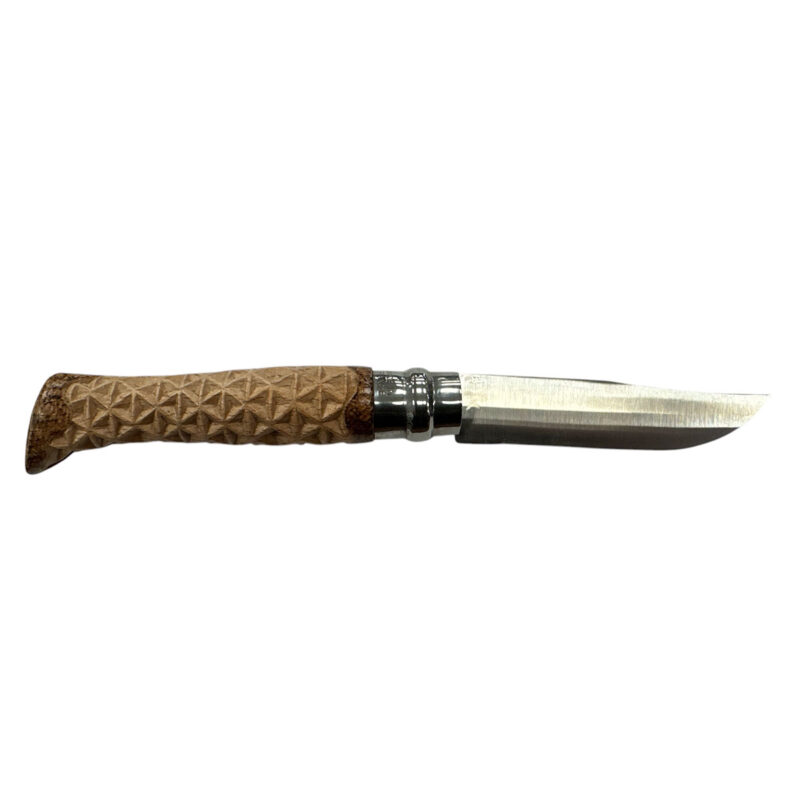 COLTELLO - OPINEL -  N.9 CARBONE REALIZZATO A MANO | INTAGLIO A TRIANGOLI | LAMA ORSO - immagine 2