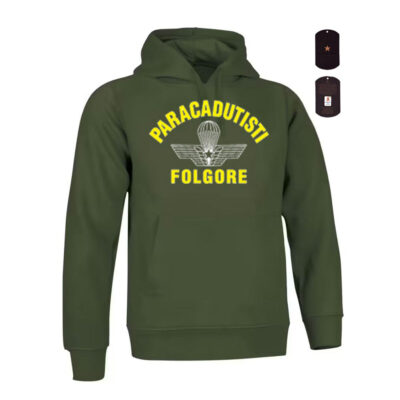 FELPA CON CAPPUCCIO PARACADUTISTI FOLGORE VERDE MILITARE