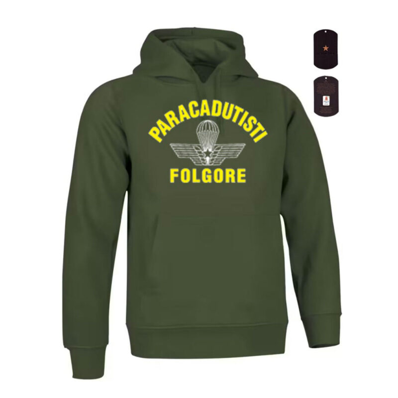 FELPA CON CAPPUCCIO PARACADUTISTI FOLGORE VERDE MILITARE