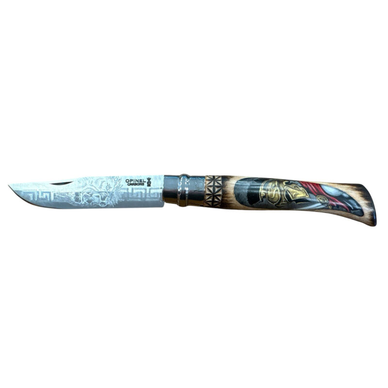 COLTELLO - OPINEL -  N.12 CARBONE REALIZZATO A MANO CON SPARTANO E LEONE