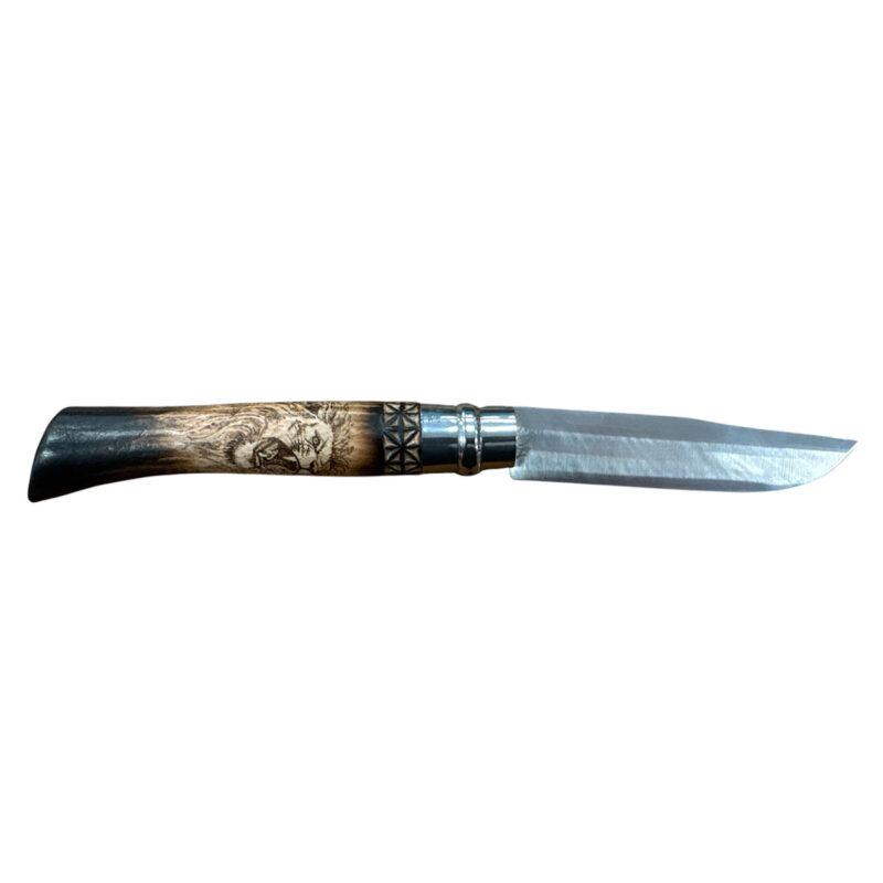 COLTELLO - OPINEL -  N.12 CARBONE REALIZZATO A MANO CON SPARTANO E LEONE - immagine 3