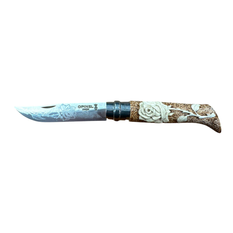 COLTELLO - OPINEL -  N.8 INOX REALIZZATO A MANO CON ROSA