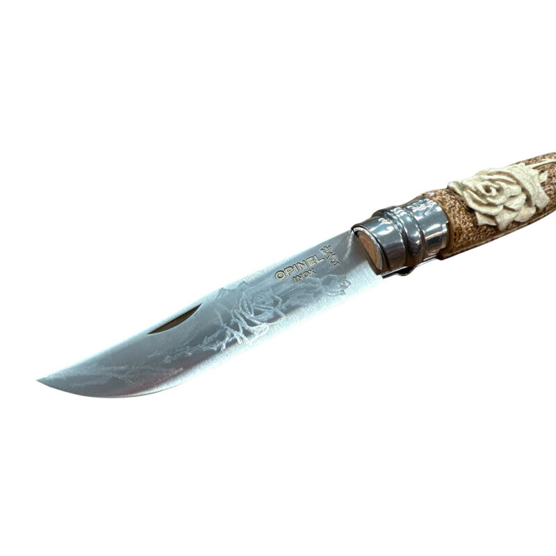 COLTELLO - OPINEL -  N.8 INOX REALIZZATO A MANO CON ROSA - immagine 2