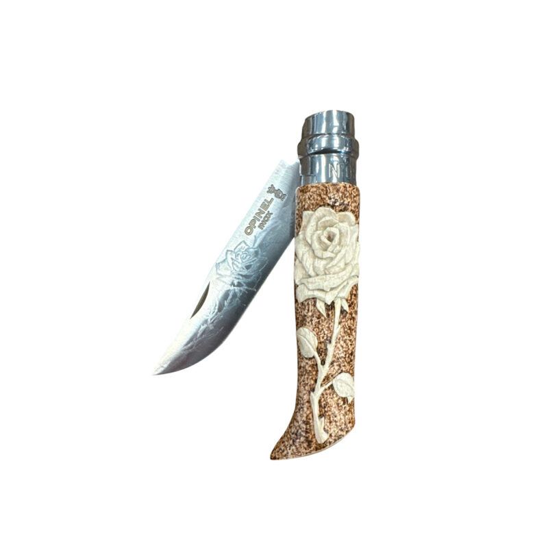 COLTELLO - OPINEL -  N.8 INOX REALIZZATO A MANO CON ROSA - immagine 3