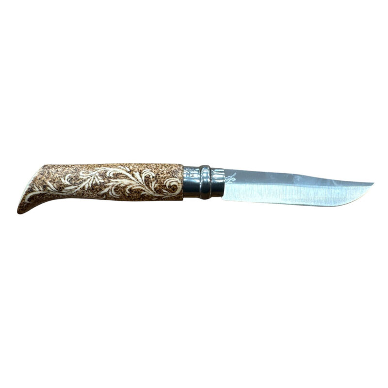COLTELLO - OPINEL -  N.8 INOX REALIZZATO A MANO CON ROSA - immagine 4