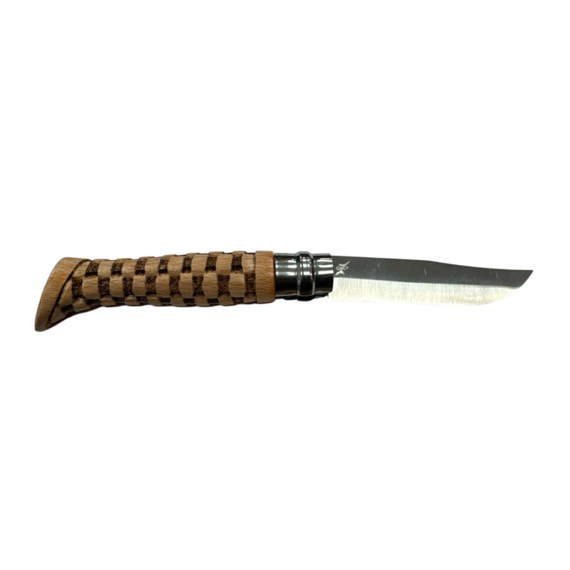 COLTELLO - OPINEL -  N.9 CARBONE REALIZZATO A MANO | INTAGLIO A MAGLIA | LAMA VEDOVA NERA - immagine 2