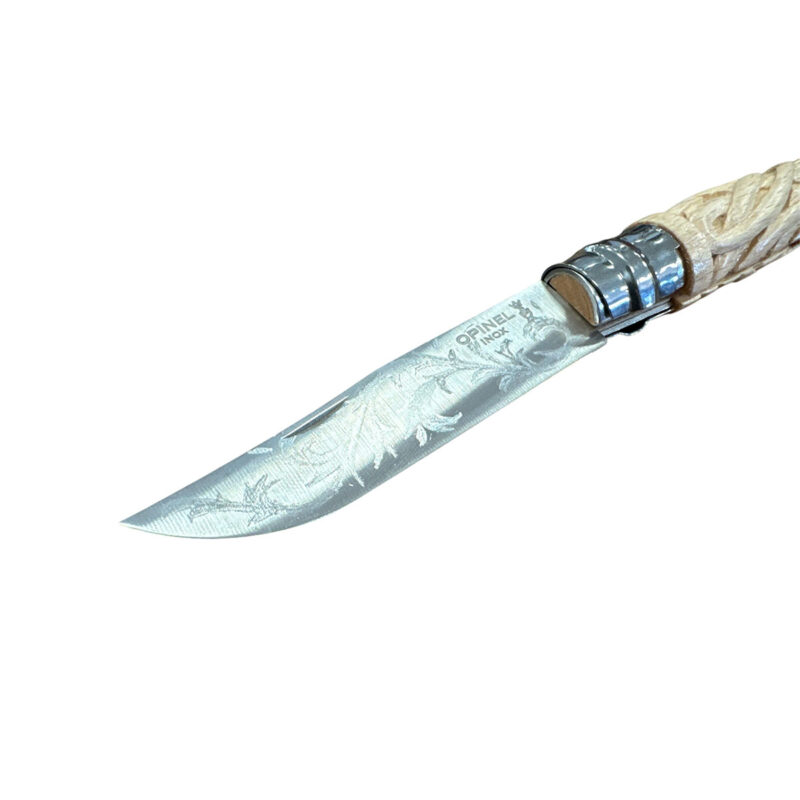 COLTELLO - OPINEL -  N.9 INOX REALIZZATO A MANO INTAGLIO AD INTRECCIO - immagine 2