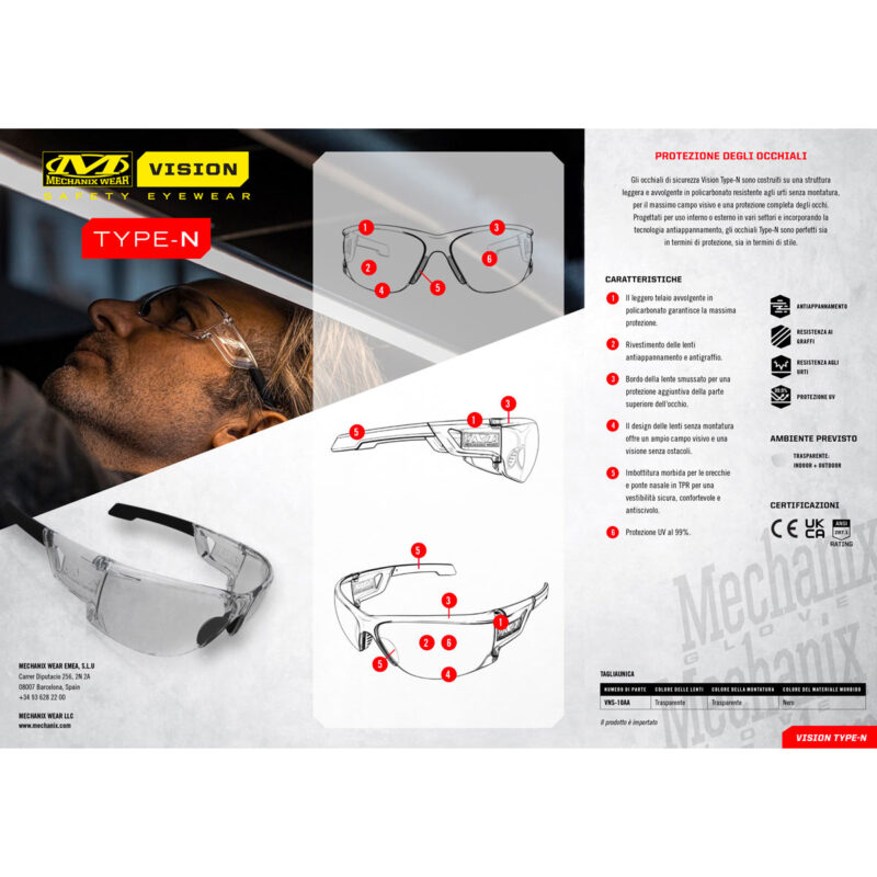 MECHANIX WEAR - VISION OCCHIALI SAFETY TYPE-N MONTATURA TRASPARENTE LENTE TRASPARENTE - immagine 6