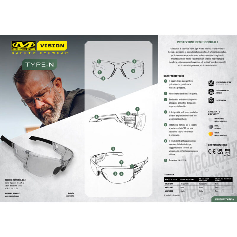MECHANIX WEAR - VISION OCCHIALI BALISTICI TYPE-N MONTATURA AMBRA LENTE GIALLA - immagine 5
