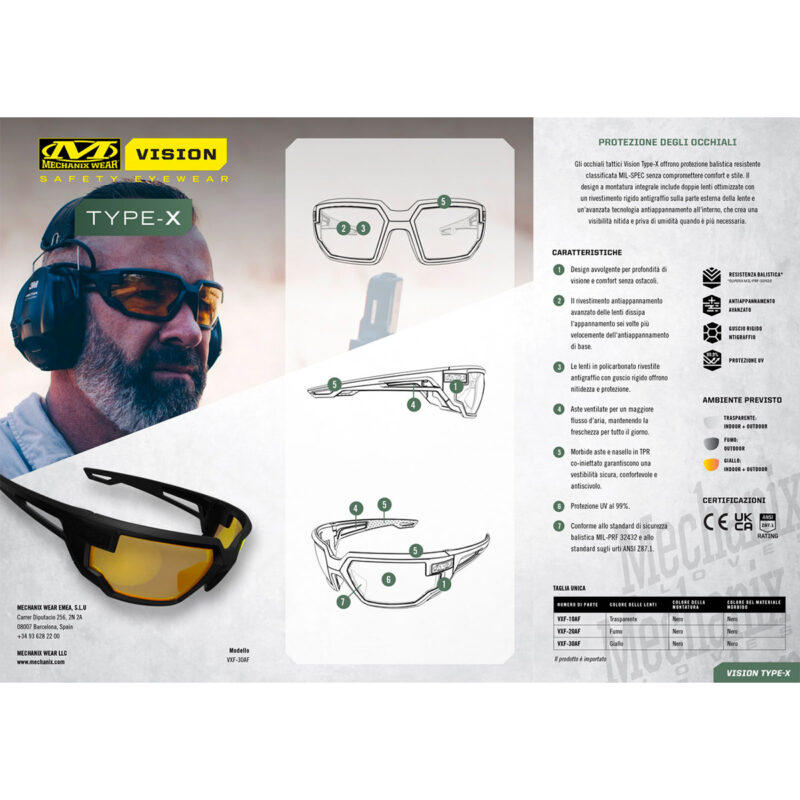 MECHANIX WEAR - VISION OCCHIALI BALISTICI TYPE-X MONTATURA NERA LENTE FUMO - immagine 7