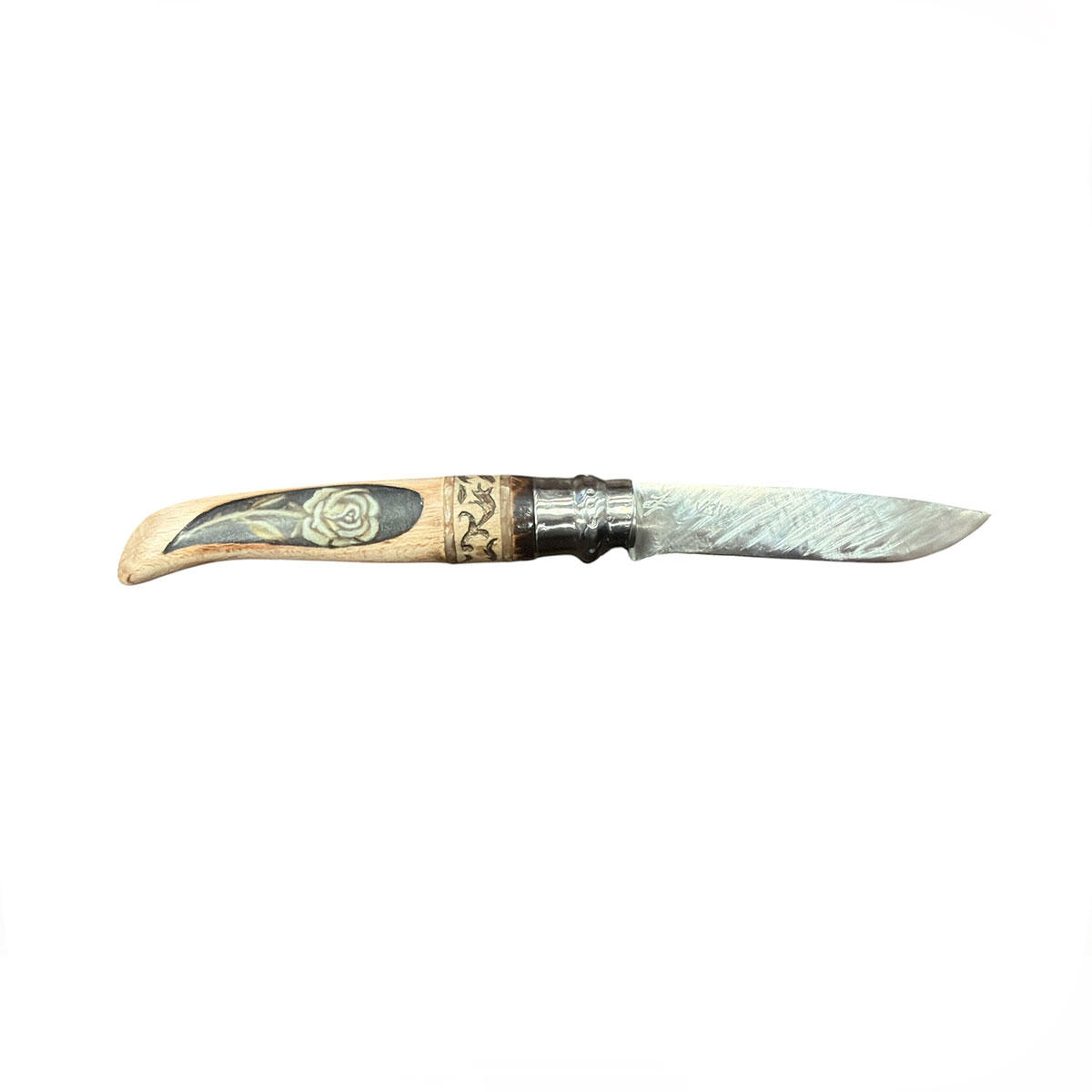 COLTELLO - OPINEL - N.8 INOX REALIZZATO A MANO CON ROSA - immagine 2