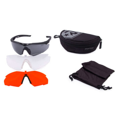 REVISION - MILITARY OCCHIALI DA TIRO MODELLO STINGERHAWK TAGLIA REGULAR COLORE NERO CON TRE LENTI (CLEAR, SMOKE, VERMILION RTL